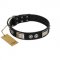 "Grand Wear" FDT Artisan Black Leather Pitbull Collar with Shining Plates and Spiked Studs