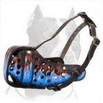 Handcrafted Pitbull Dog Muzzle with Blue Fire Flames