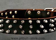 Leather Spiked Dog Collar-3 Rows of spikes