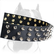 High-quality Leather Collar with 3 Rows of Spikes for your Marvellous Pitbull