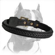 Leather Dog Collar with handcrafted braid for elegant look