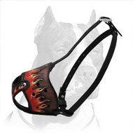 Leather Pitbull Painted in Flames Dog Muzzle