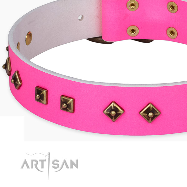 Stylish walking full grain genuine leather collar with corrosion proof buckle and D-ring