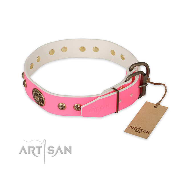 Exceptional design decorations on full grain natural leather dog collar