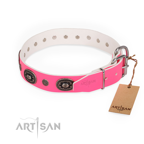 Amazing design embellishments on full grain genuine leather dog collar