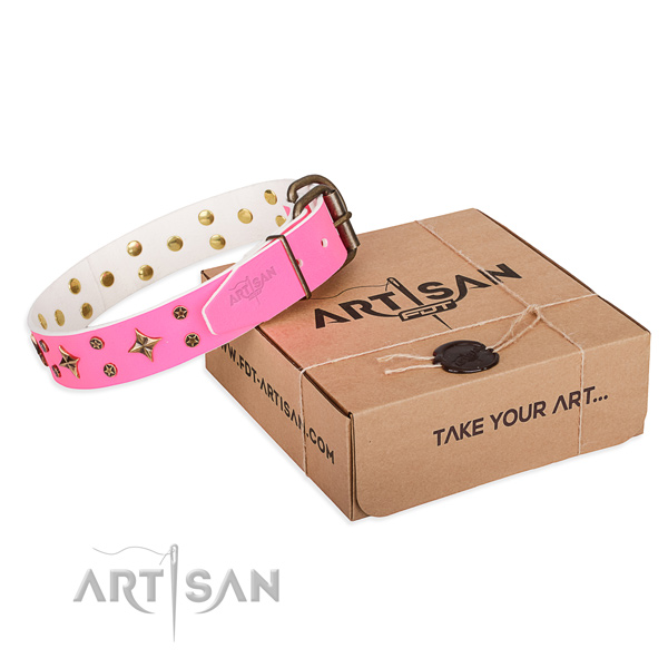 Trendy full grain genuine leather dog collar for daily use