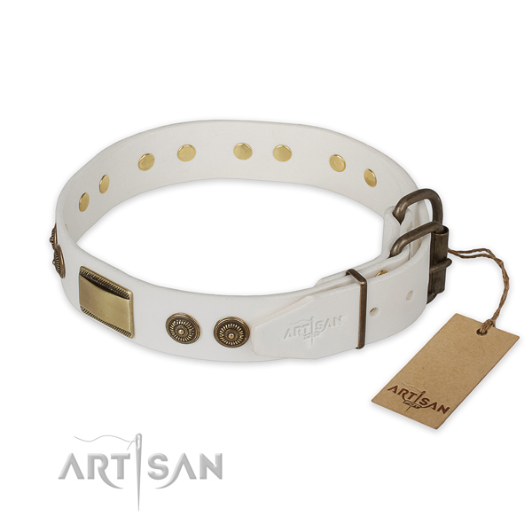 Daily use natural genuine leather collar with studs for your four-legged friend