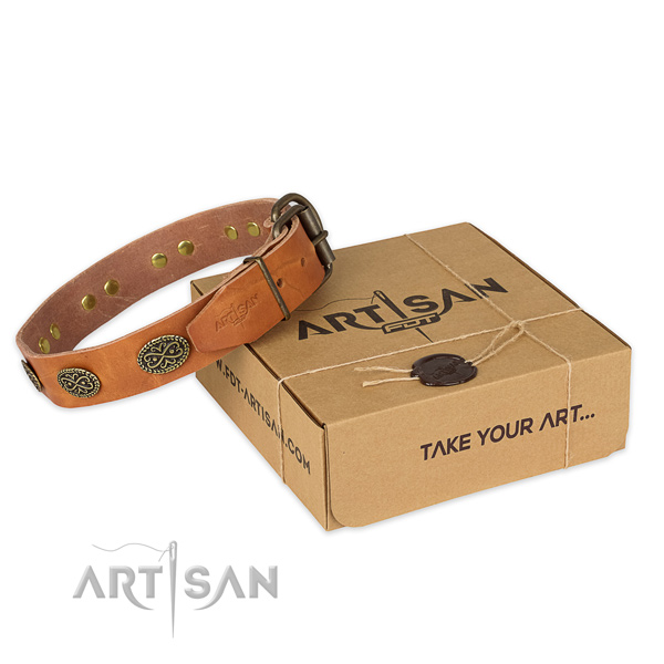 Stylish design natural genuine leather dog collar for daily use