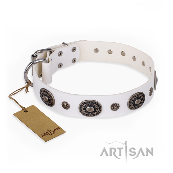 Stunning design studs on natural genuine leather dog collar