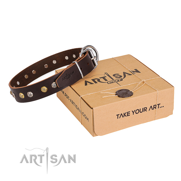 Impressive natural genuine leather dog collar for daily use