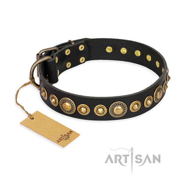 Fashionable natural genuine leather dog collar for everyday walking
