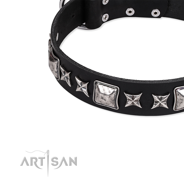 Easy to use leather dog collar with extra strong durable hardware