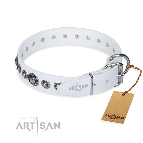 Resistant leather dog collar with riveted hardware
