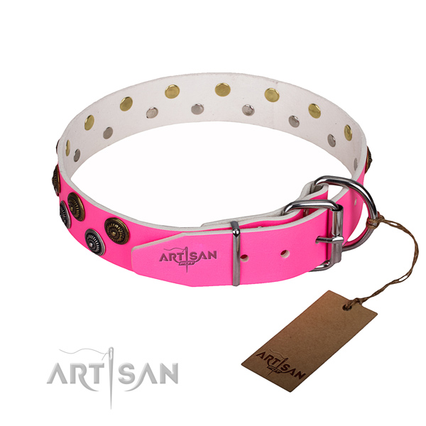Heavy-duty leather dog collar with corrosion-resistant elements