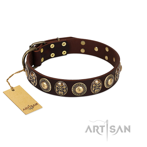 Unique natural genuine leather dog collar for daily use