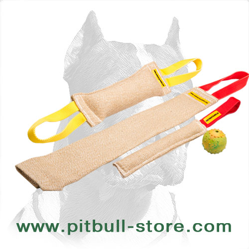3 jute tugs and dog rubber ball for playtime