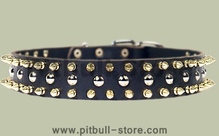 Black Leather Spiked Studded Dog Collar for Pitbull