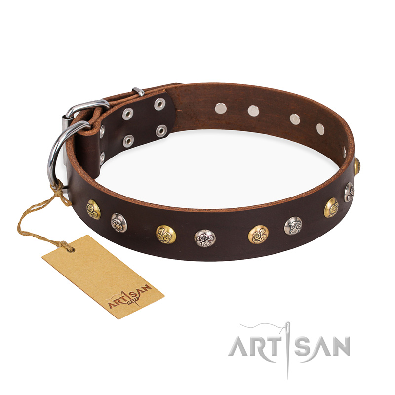 'Rare Flower' FDT Artisan Brown Leather Pitbull Collar