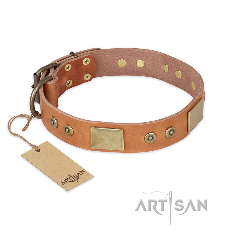 'The Middle Ages' FDT Artisan Handcrafted Tan Leather Pitbull Dog Collar