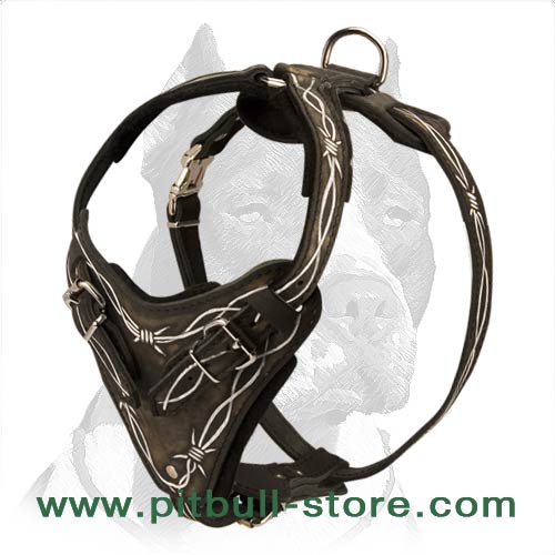 Hand-painted Pitbull Leather Dog Harness