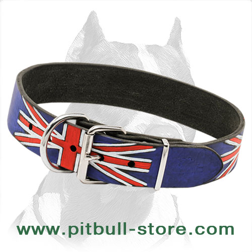 Marvelous Pitbull Dog Collar Hand-Painted in British Style - Click Image to Close