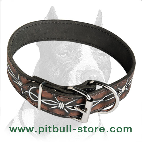 Skillfully Painted Leather Dog Collar with Barbed Wire