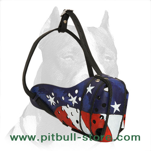 Pitbull Hand-painted Leather Dog Muzzle - Click Image to Close