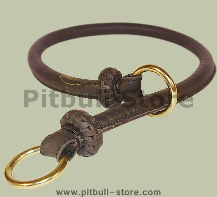 Round Leather Slip Collar-Rolled Choke Collar 1/2'' for Pitbull - Click Image to Close