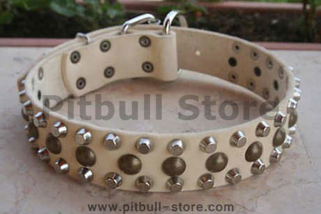 3 Rows Leather Dog Collar &Pyramids and Studs-Studded dog collar