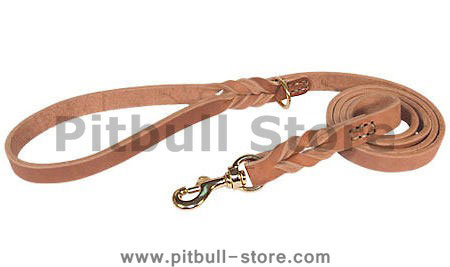 Latigo Leather Braided Handle Classic Waist 6ft Leash Pitbull