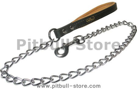 Exclusive Dog Leash With Padded Leather Handle - Chain lead