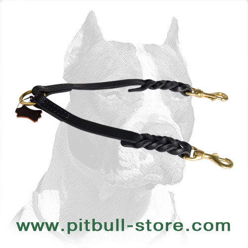 Braided Leather Pitbull Dog Coupler for Walking 2 Dogs