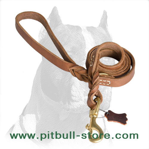 New Designer Pitbull Dog Leash of Full Grain Leather Pitbull