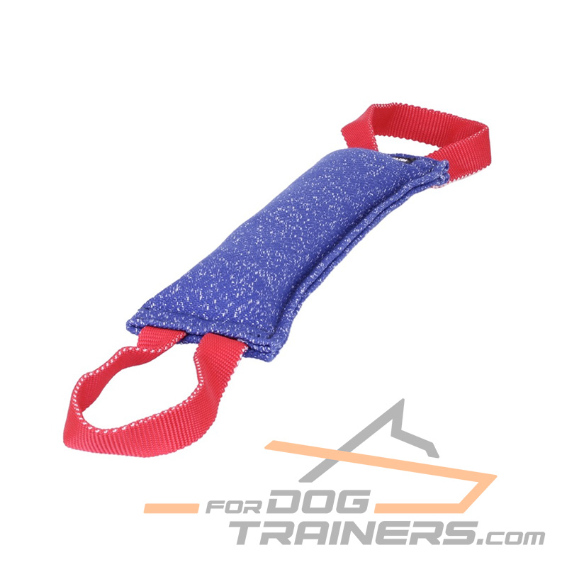 French Linen Dog Bite Tug of Medium Hardness with Two Handles - 2 1/3 inch x 15 3/4 inch (6 cm x 40 cm) - Click Image to Close