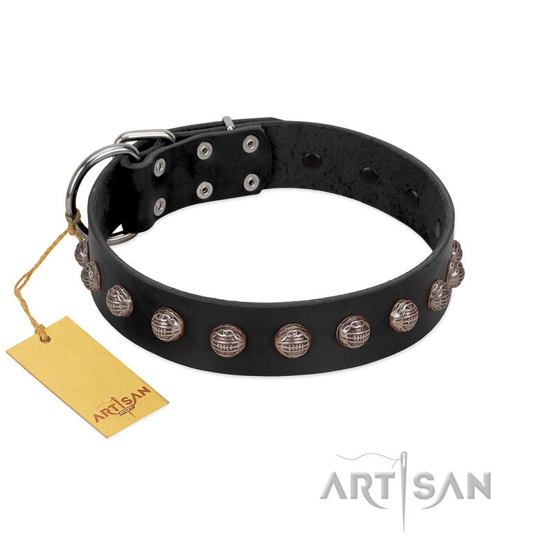 "Bizarre Affection" Designer Handmade FDT Artisan Black Leather Pitbull Collar