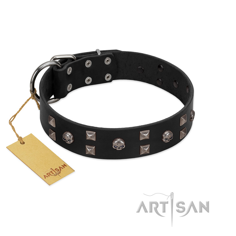 "Fire Eyes" Designer Handmade FDT Artisan Black Leather Pitbull Collar