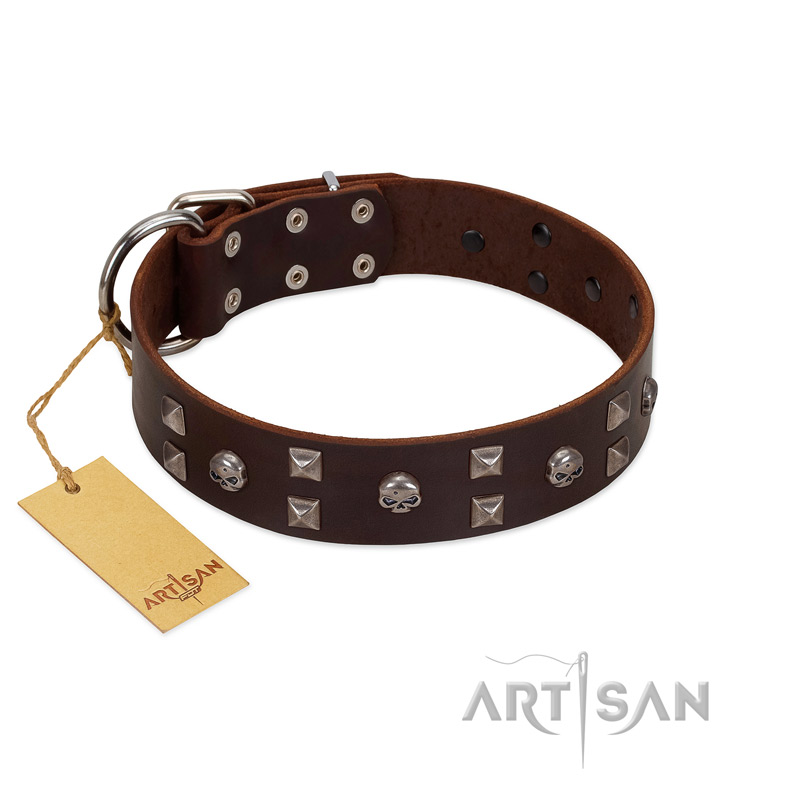 "Brown Shadow" Designer Handmade FDT Artisan Brown Leather Pitbull Collar