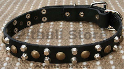 Custom 3 Rows Leather Dog Collar with Pyramids and Studs