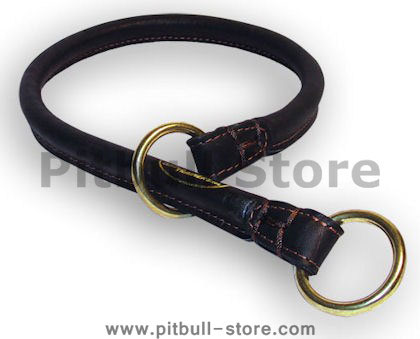 New Dog Collar Round Leather Silent Training Choke Collar 1/2''