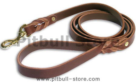 Leather dog leash width 3/4 inch with brass-plated snap hook