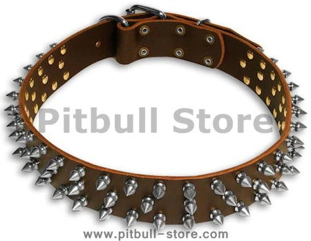Leather Spiked Dog Collar-3 Rows of spikes dog collar