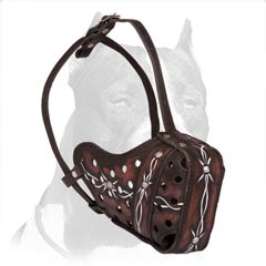 Painted leather muzzle for Pitbull