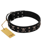 "Black Jack" Stylish Handmade FDT Artisan Black Leather Pitbull Collar
