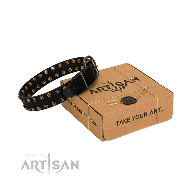 Genuine leather collar with extraordinary embellishments for your dog