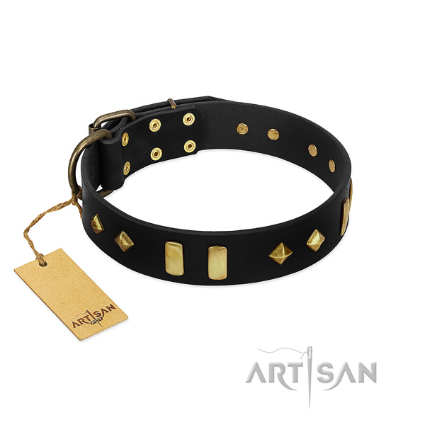Best quality full grain genuine leather dog collar with unique decorations