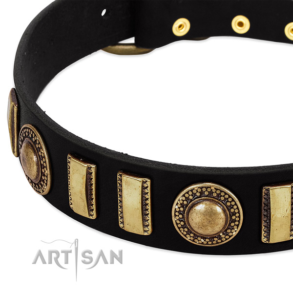 Reliable leather dog collar with corrosion proof D-ring