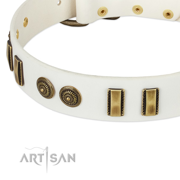 Strong traditional buckle on full grain leather dog collar for your canine