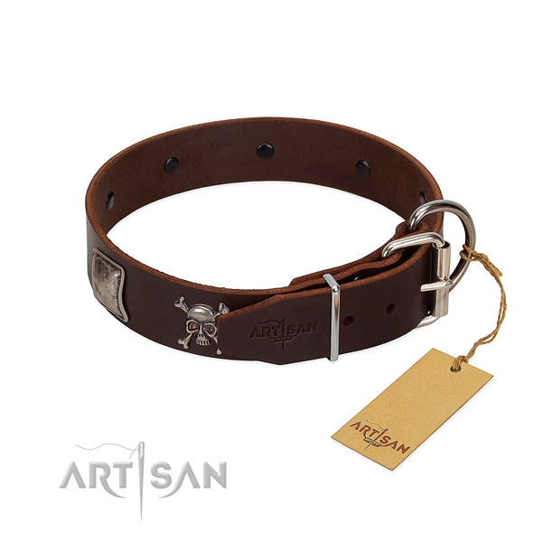 Best quality full grain genuine leather collar for your impressive four-legged friend