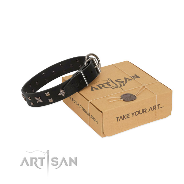 Exceptional studs on full grain genuine leather collar for your doggie
