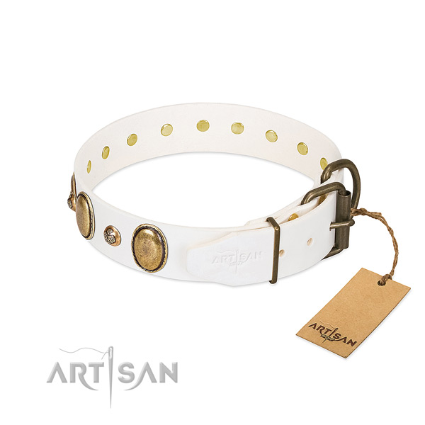 Comfortable wearing full grain genuine leather dog collar